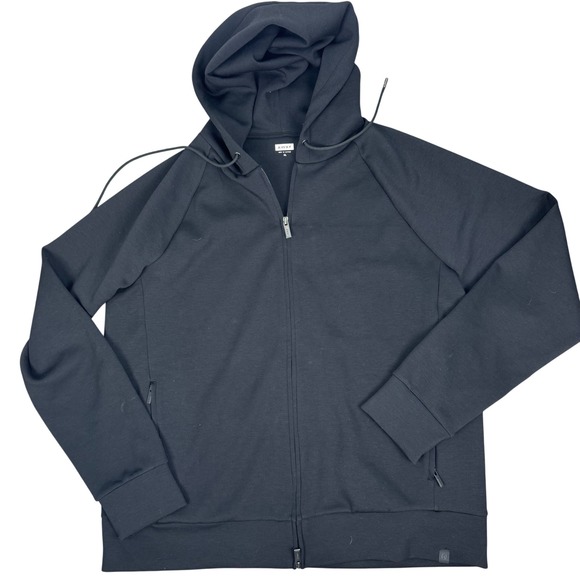 AWAY Men's XL Black Tech Travel Hoodie Full Zip Two-Way ZipperMinimalist